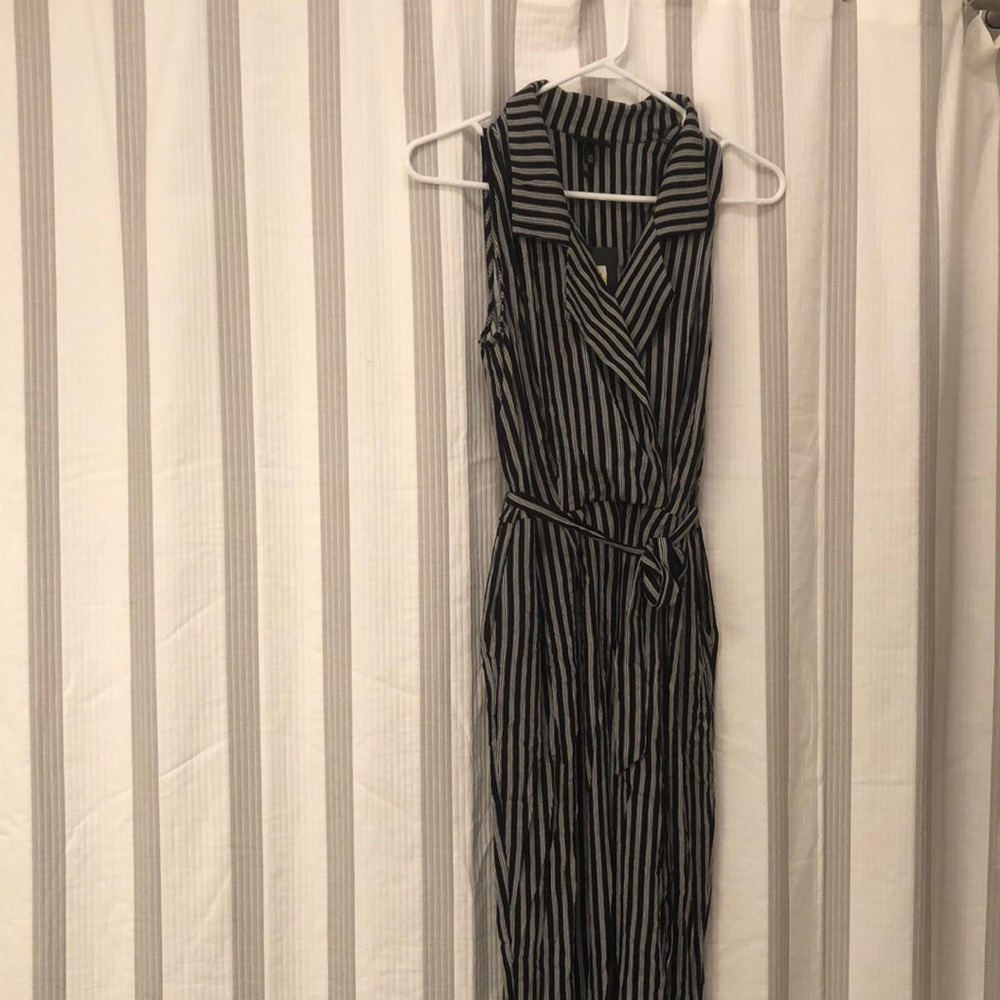 Striped tank jumpsuit with pockets